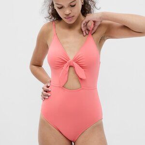 NWT GAP Bunny Tie Cutout One Piece Swimsuit in Pink Coral Reef Size Large